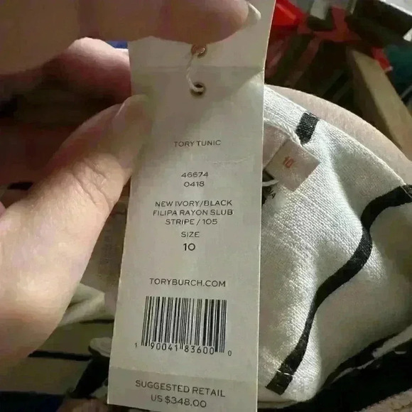 NWT Tory Burch Women's Size 10 Black Ivory Filipa Rayon Slub Stripe Tory Tunic - Picture 5 of 5